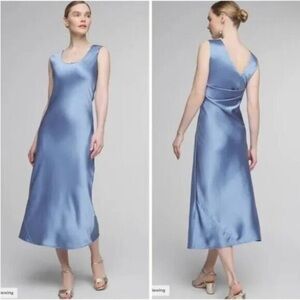 White House Black Market Satin Blue Midi Dress